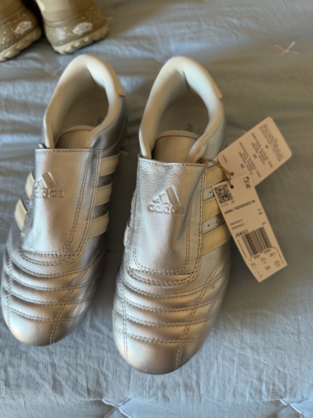 adidas Silver and White Slip-On Athletic Shoes taekwondo